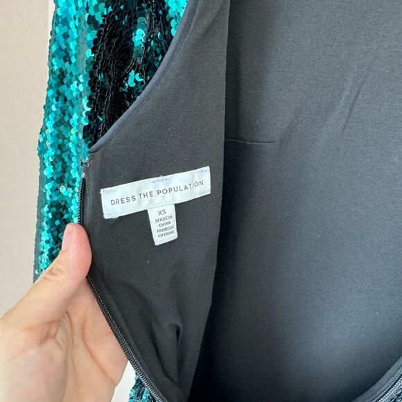 Dress The Population Natalie dress in emerald green sequins holiday cocktails XS - Picture 8 of 15